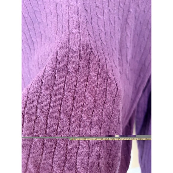 Marina Luna Sweater Cable Knit Cashmere Preppy Normcore V-Neck Purple Women Sz L - Picture 3 of 7